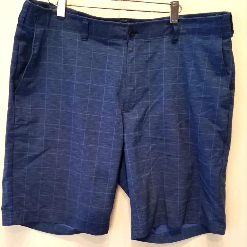 Ben Hogan Men's Blue‎ Flat Front Golf Shorts Check Plaid Pockets Size XL